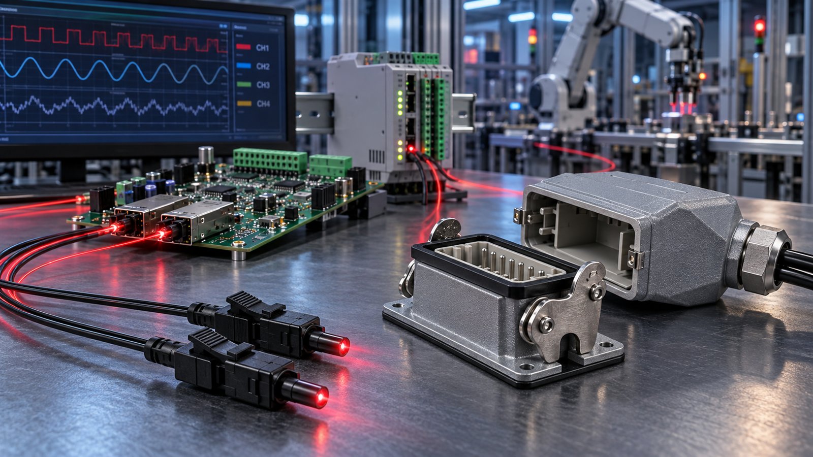 Industrial instrumentation and fibre-optic connections